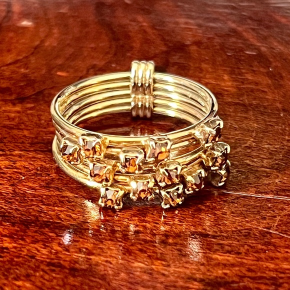 Vintage Gold Tone Multi Band Ring with Yellow Stones - Picture 1 of 12